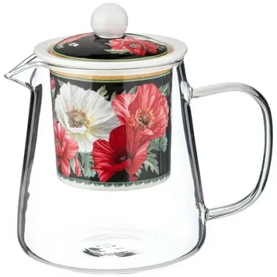Чайник заварочный стеклянный 400мл с ситом «Маки»