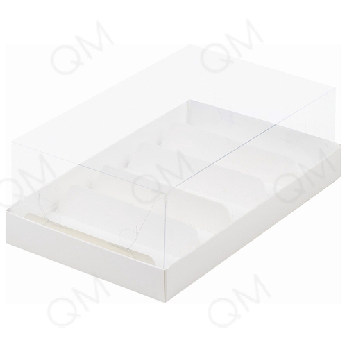 Коробка для эклеров и пирожных с прозрачным куполом и ложементами 220х135х70 мм (белая), 10шт