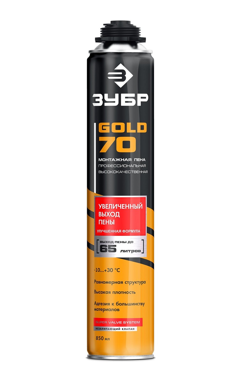 ЗУБР GOLD PRO 65, 850 мл, мелкопористая, c выходом до 65 л, пистолетная, монтажная пена (41157)