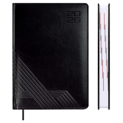 Ежедневник датированный 2026 ESCALADA, А5, 176 л., арт. 70218/ 15 САРИФ ЧЁРНЫЙ (кожзам: 146x211 мм, твёрдый переплёт с поролоном, материал обложки: искусственная кожа "Сариф"; декор: блинтовое тиснение; способ крепления блока: ниткошвейный; вн. блок: