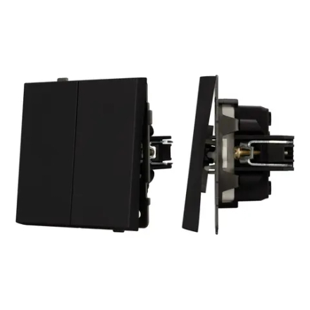 Механизм выключателя двухклавишный проходной SWT-TENDO-MKP2-SFPL-BK (230V, 10A) (Arlight, Матовый черный) 054553