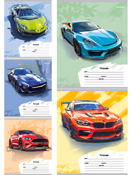 Тетрадь А5 12л лин. Проф-Пресс "Разные автомобили - 6" 5диз.в сп.,бел.100%