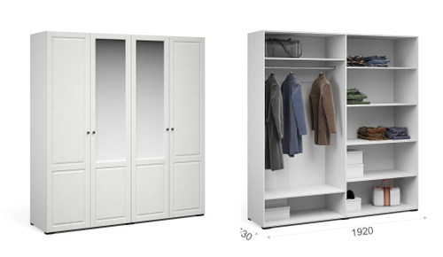 Спальня Лацио Шкаф 4д (с зеркалами) Белое дерево (ручка бронза)