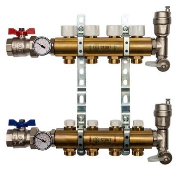 Коллектор Stout 1"x3/4" 4 контура для радиаторного отопления из латуни SMB-0468-000004