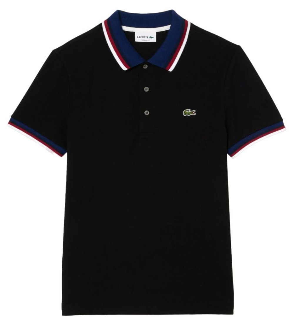 Мужское теннисное поло Lacoste Regular Fit Stretch Cotton Piqué Contrast Collar Polo Shirt - черный