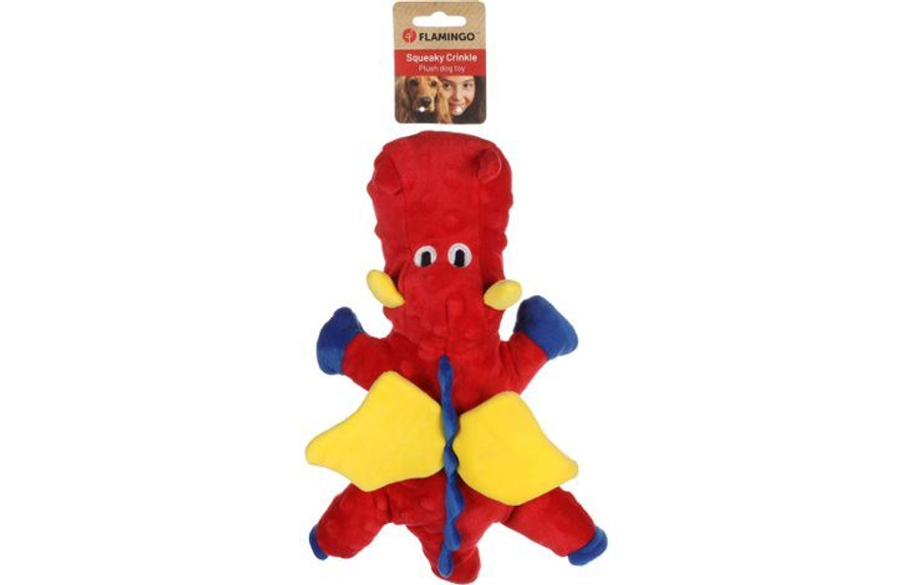 Игрушка для собак Flamingo "Дракон" с пищалкой и шуршиком, 23 х 35 х 8 см, плюш, красный