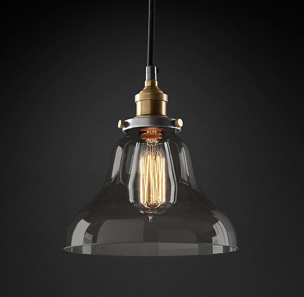 Подвесной дизайнерский светильник  20th C. Factory Filament Smoke Glass Boulangerie Pendant by Restoration Hardware