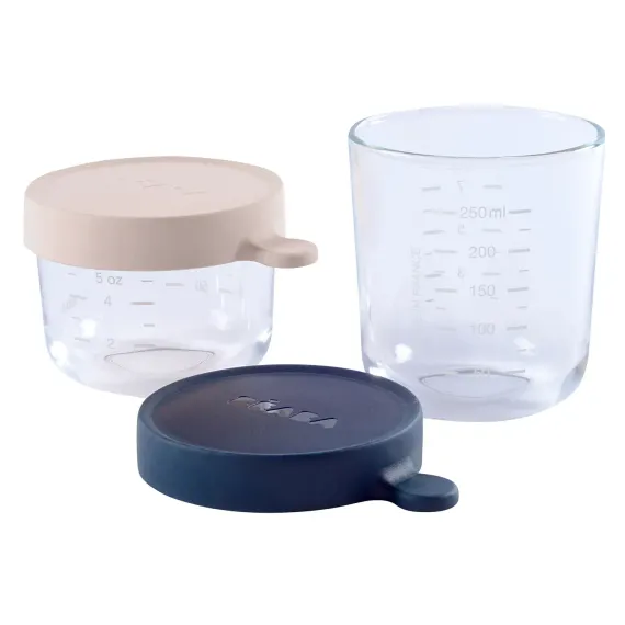 Набор из 2 стеклянных контейнеров Beaba Set of 2 glass portion jars 150 ml Pink / 250 ml Dark Blue