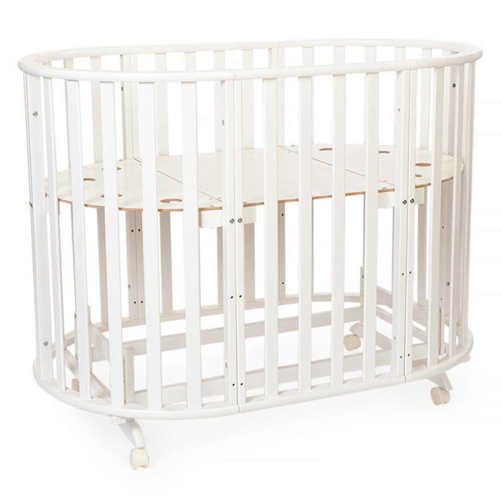 Кроватка-трансформер овальная Vikalex Лоди маятник на колёсах венге