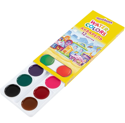 Краски акварельные медовые 12цв. "Домики" круглые кюветы (ЮНЛАНДИЯ)