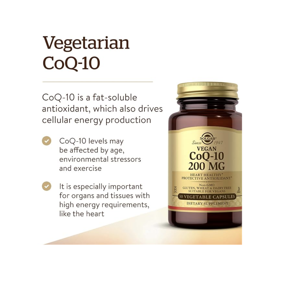 Solgar Vegetarian CoQ-10 200 мг, 30 растительных капсул — для здоровья сердца, защитный антиоксидант — добавка коэнзима Q10 (CoQ-10) — веганская, без глютена, без молочных продуктов, кошерная — 30 порций