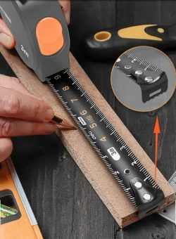 Рулетка "Home Series Gray" Deli HT8316C 3мх16мм (эксклюзивный дизайн, корпус из софттач пластика, противоскользящая резиновая вставка, подарочная упаковка)