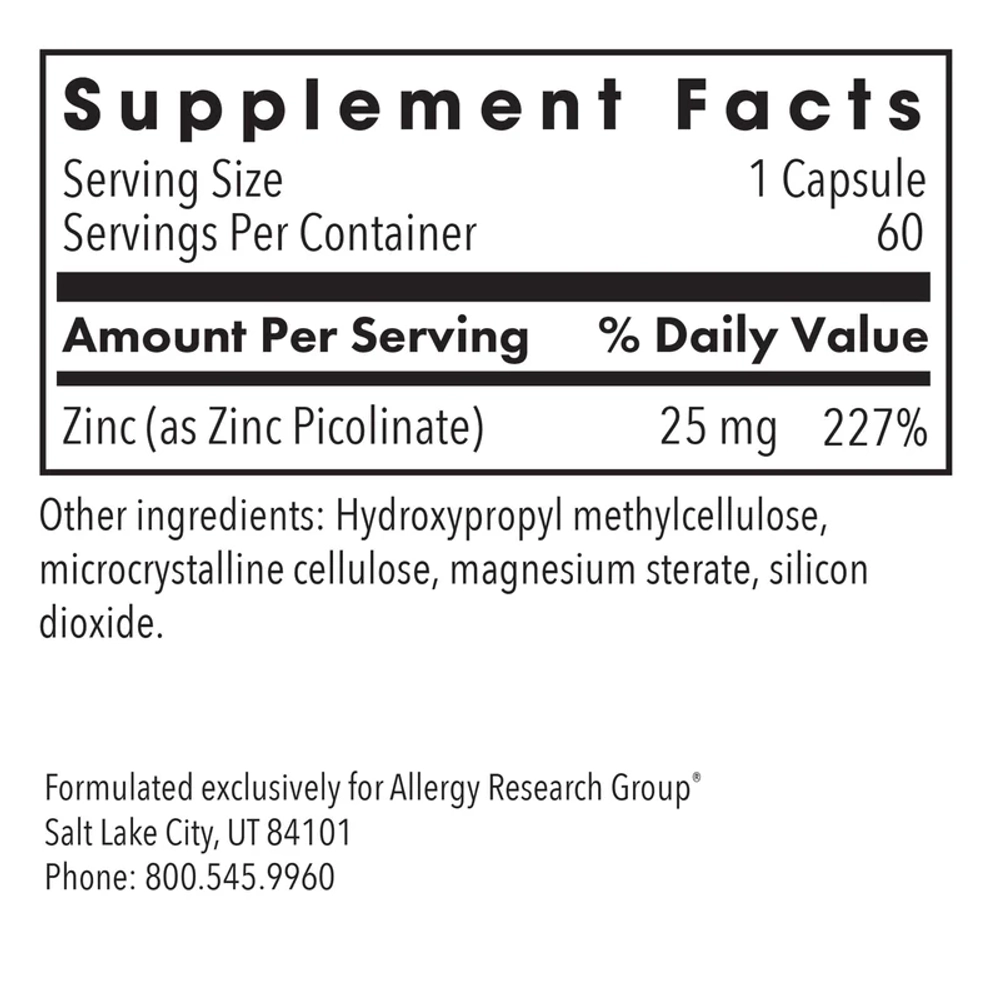 Zinc Picolinate 25 мг 60 капсул Allergy Research Group