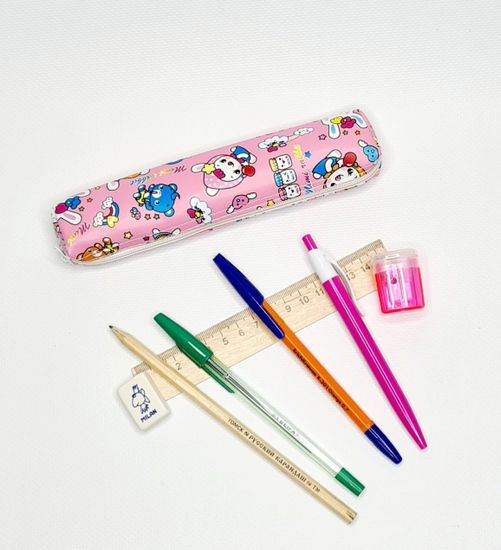 Школьный пенал с 2 отделениями, сиреневый, 11 предметов