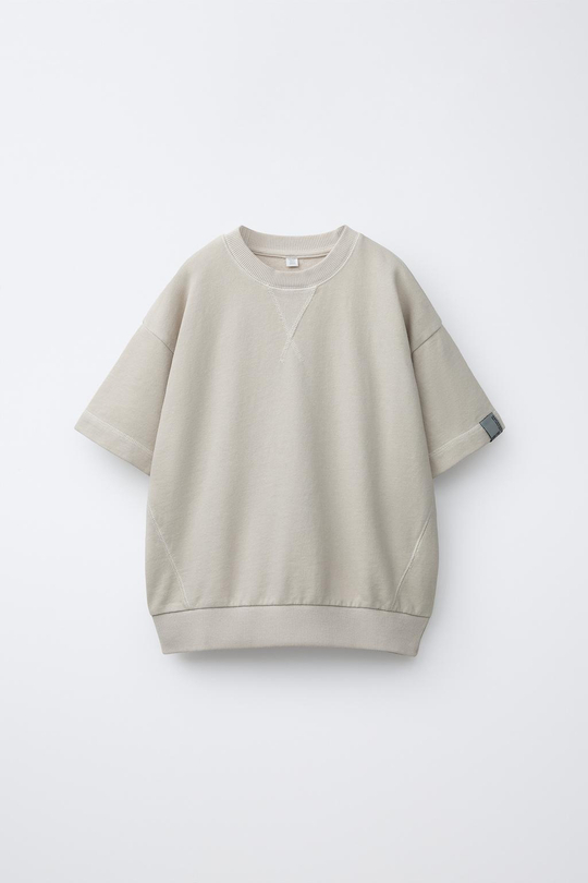 ZARА ФУТБОЛКА ИЗ ФУТЕРА С НАШИВКОЙ, ПЕСОЧНЫЙ