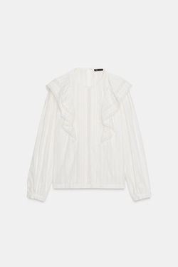 ZARA РУБАШКА В РОМАНТИЧЕСКОМ СТИЛЕ С ВОЛАНАМИ, ЖЕЛТОВАТО-БЕЛЫЙ