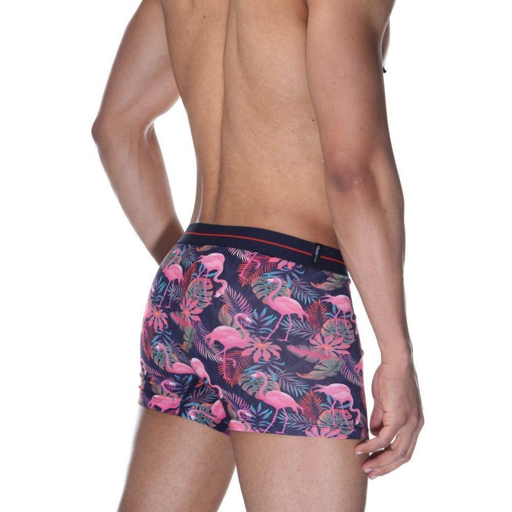 Мужские трусы-боксеры с принтом в виде розовых фламинго (Размер: XL) (Цвет: темно-синий)
