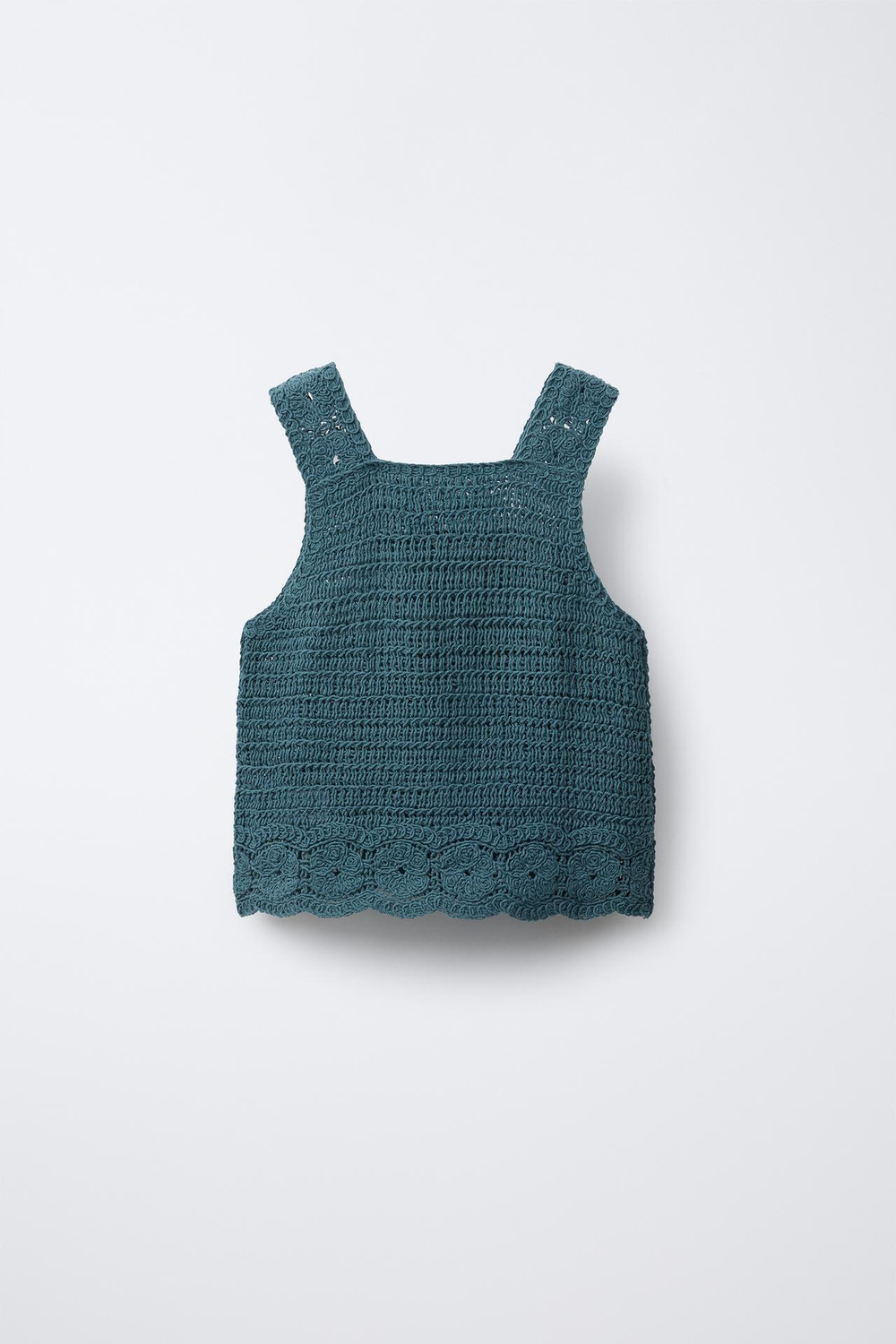 ZARA ТОП ИЗ КРУЖЕВА КРОШЕ С ЦВЕТОЧНЫМ УЗОРОМ, УТИНО-СИНИЙ