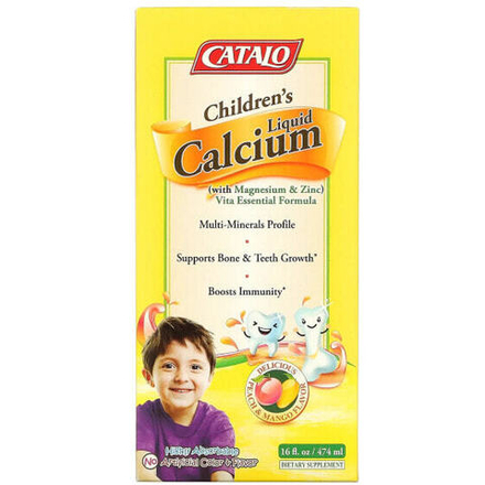 Кальций Catalo Naturals, жидкий кальций для детей с магнием и цинком, персик и манго 474 мл (16 жидк. унций)
