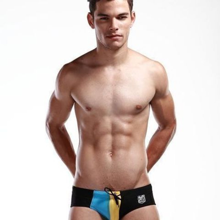 Мужские плавки брифы черные с голубой вставкой Seobean Mens Swim Brief