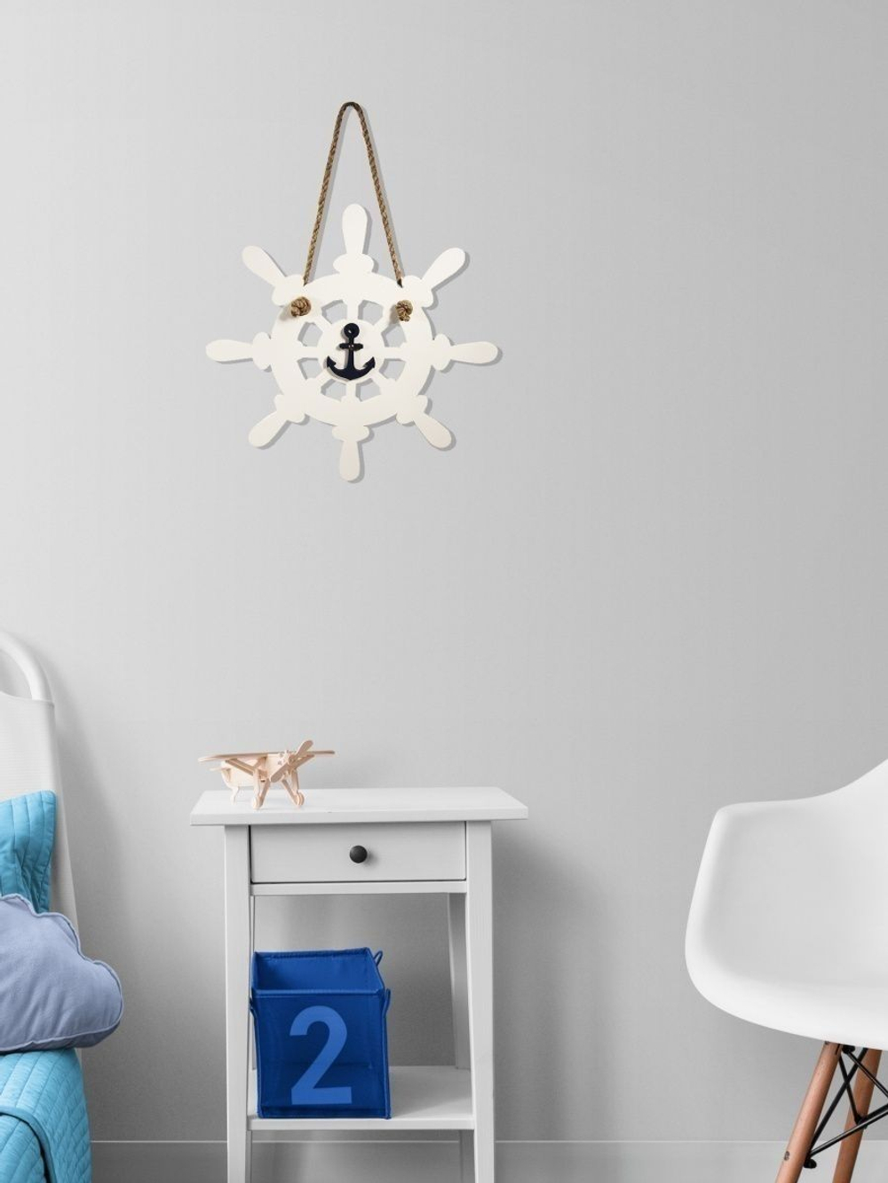 Декор дома и интерьера "Якорь с канатом", 33*29 см, синий