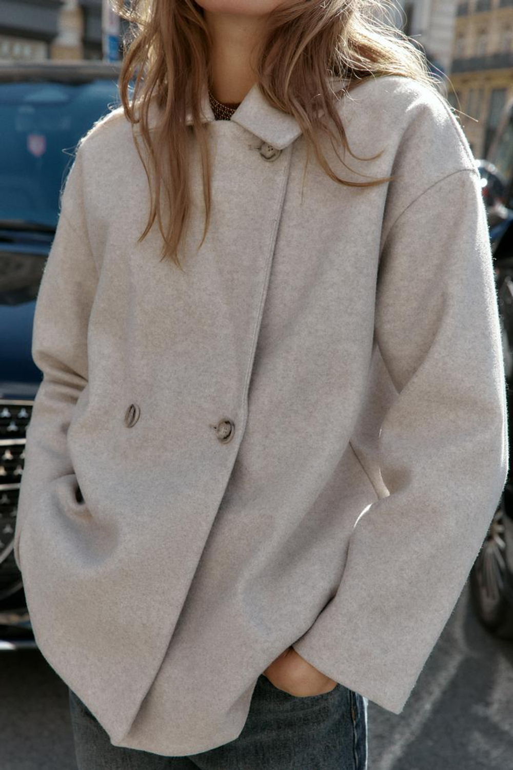 ZARA МЯГКОЕ ДВУБОРТНОЕ ПАЛЬТО, СВЕТЛО-БЕЖЕВЫЙ