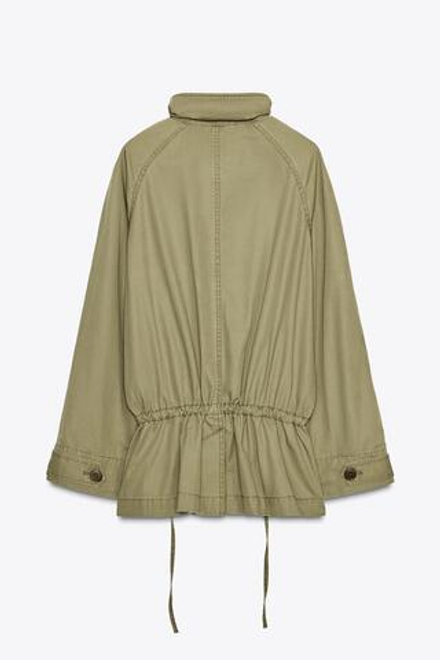 ZARA ПАРКА МАКСИ С КАРМАНАМИ, СВЕТЛО-ОЛИВКОВЫЙ
