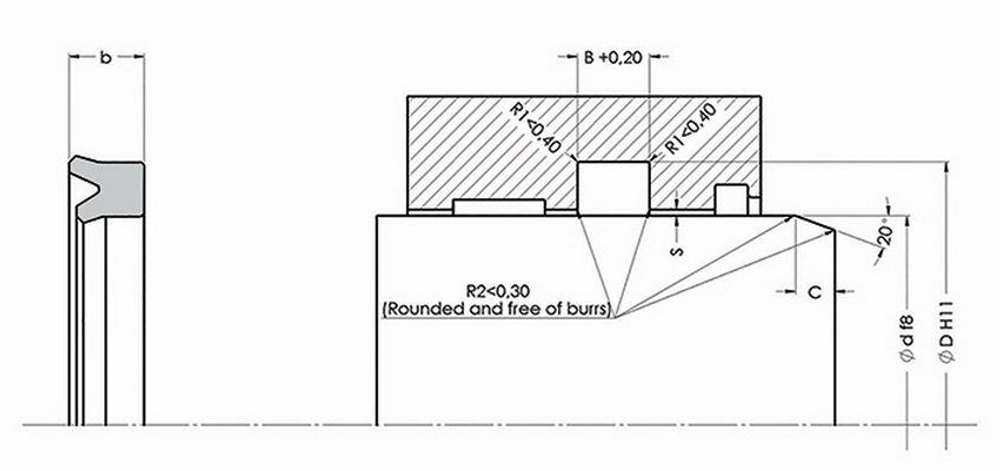 A151-028 PU U-образное штоковое уплотнение 28-38-6/7