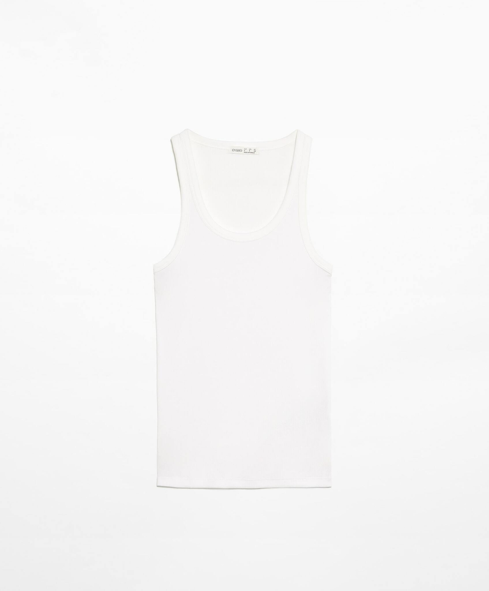 Oysho Топ на бретелях в рубчик, белый