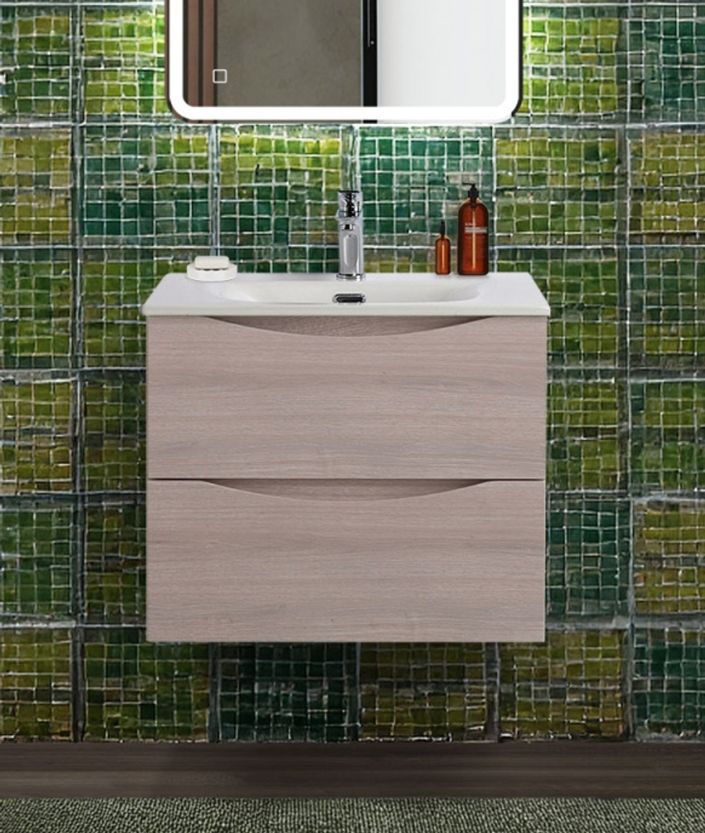 Тумба с раковиной подвесная BelBagno MARINO-CER-N-600-2C-SO-RG-P Rovere Grigio, раковина белая BB-8099-60