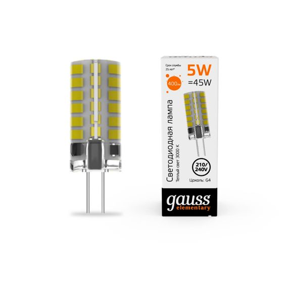 Лампа cветодиодная Gauss G4 5W 3000K прозрачная 18015