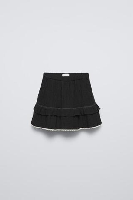 ZARA ЮБКА-ШОРТЫ С ВОЛАНАМИ И КРУЖЕВОМ, АНТРАЦИТОВО-СЕРЫЙ