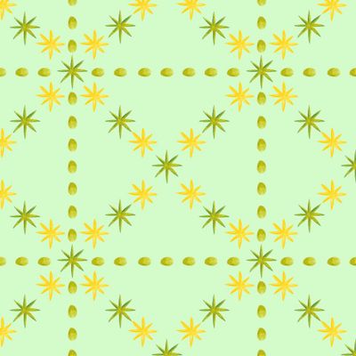 Звезды и бусины орнамент на зеленом фоне