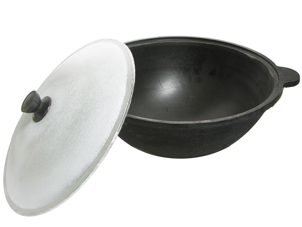 Казан 8л узбекский чугунный с алюминиевой крышкой, круглое дно (г.Наманган)