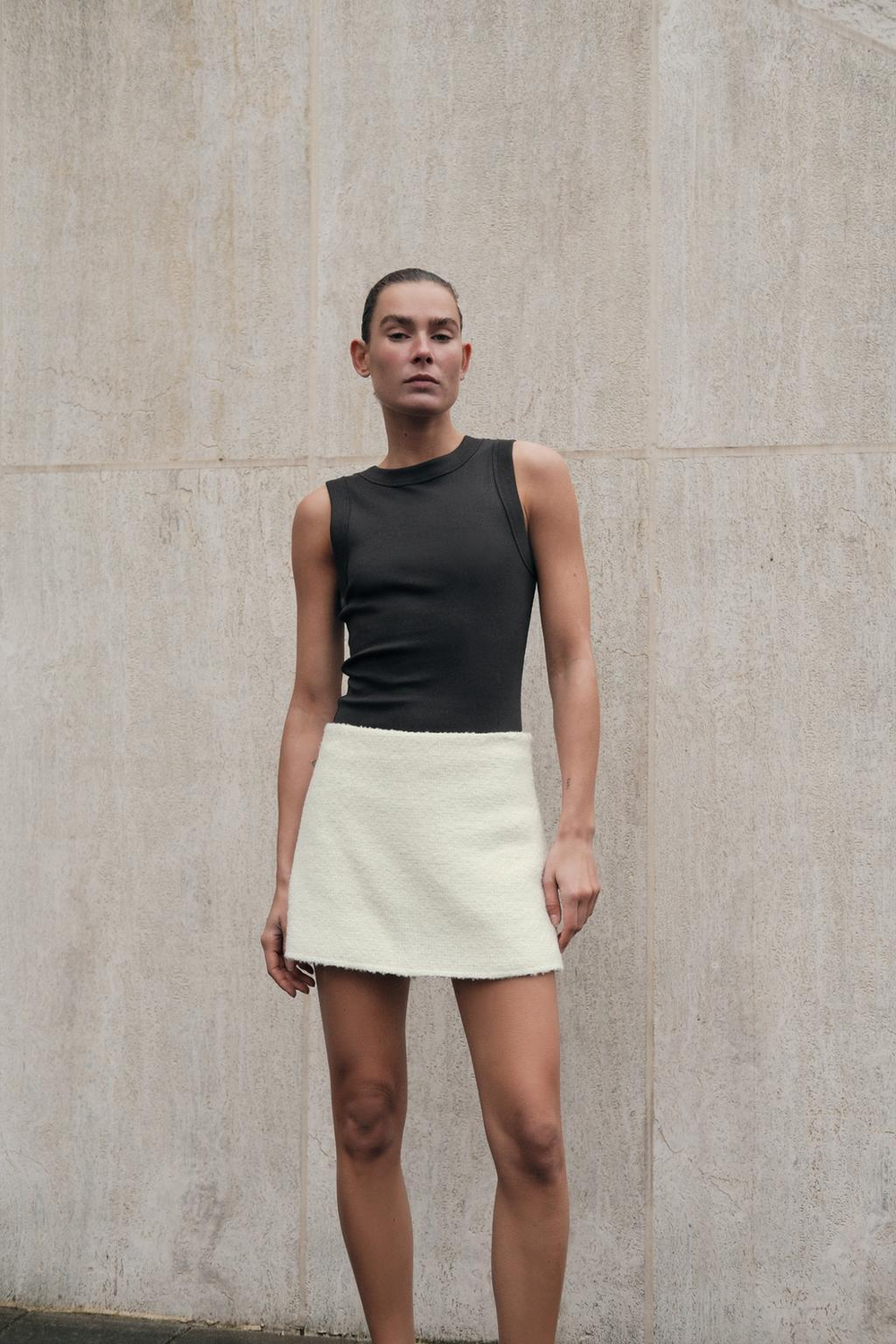 ZARA ТОП БЕЗ РУКАВОВ В РУБЧИК, УГОЛЬНЫЙ