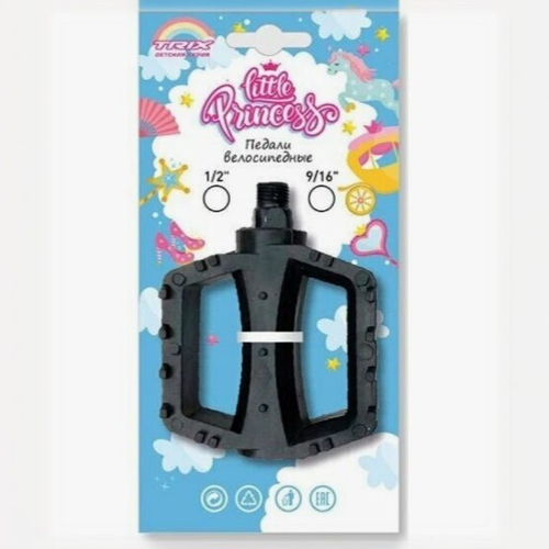 Педали детские TRIX Little Princess, пластиковые, 100x80мм, резьба 9/16", с шипами, черные (50)