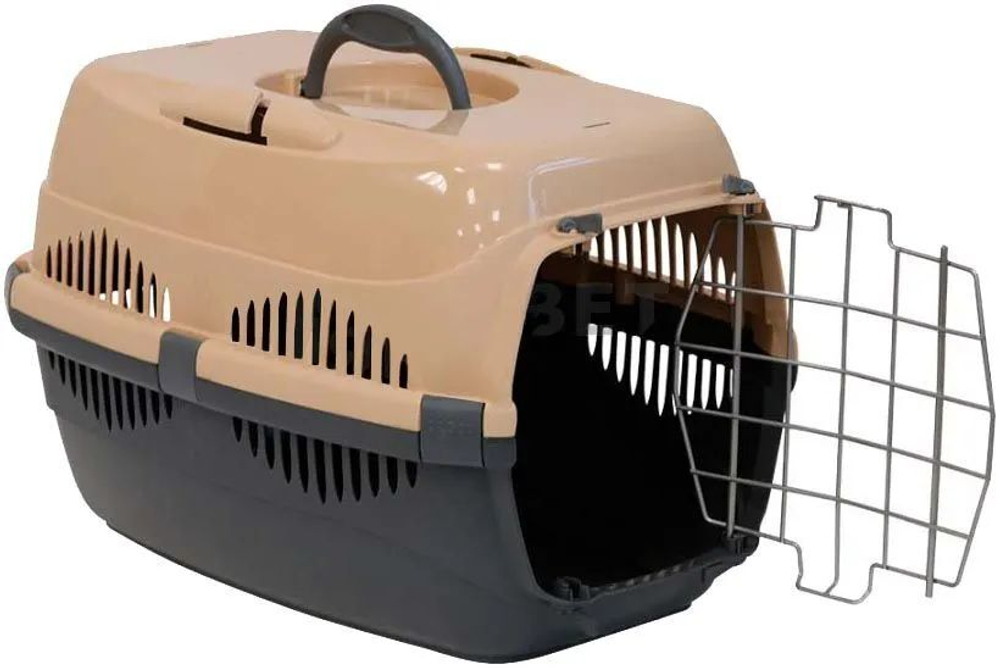 Моськи-Авоськи Переноска пластиковая с металлической дверцей 49х33х32 см (до12 кг), цвет серо-песочный