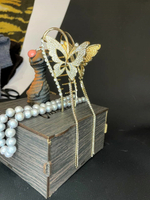 Заколка-краб. Бабочка петля со стразами. Усиленная. Цвет золото.