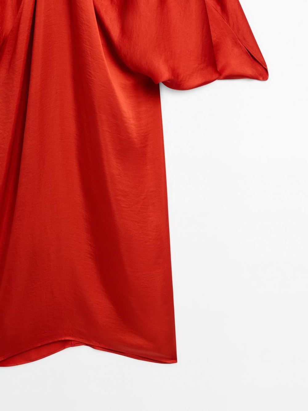 Massimo Dutti Платье-кимоно из струящегося атласа - STUDIO, терракотовый