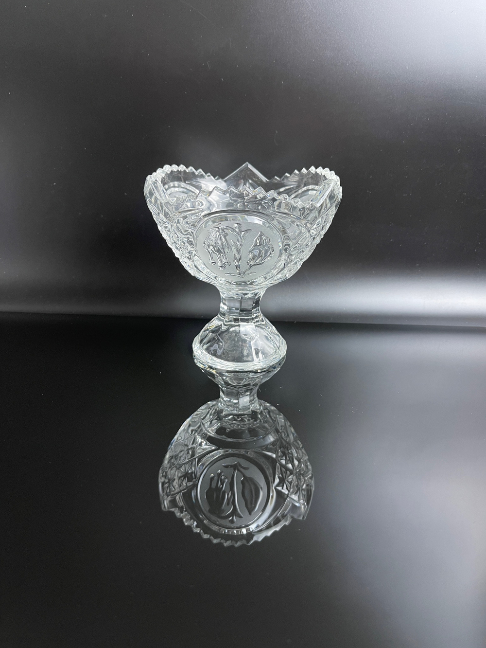 Креманка хрустальная с декором, алмазная грань, СССР винтаж 1970-1990 гг