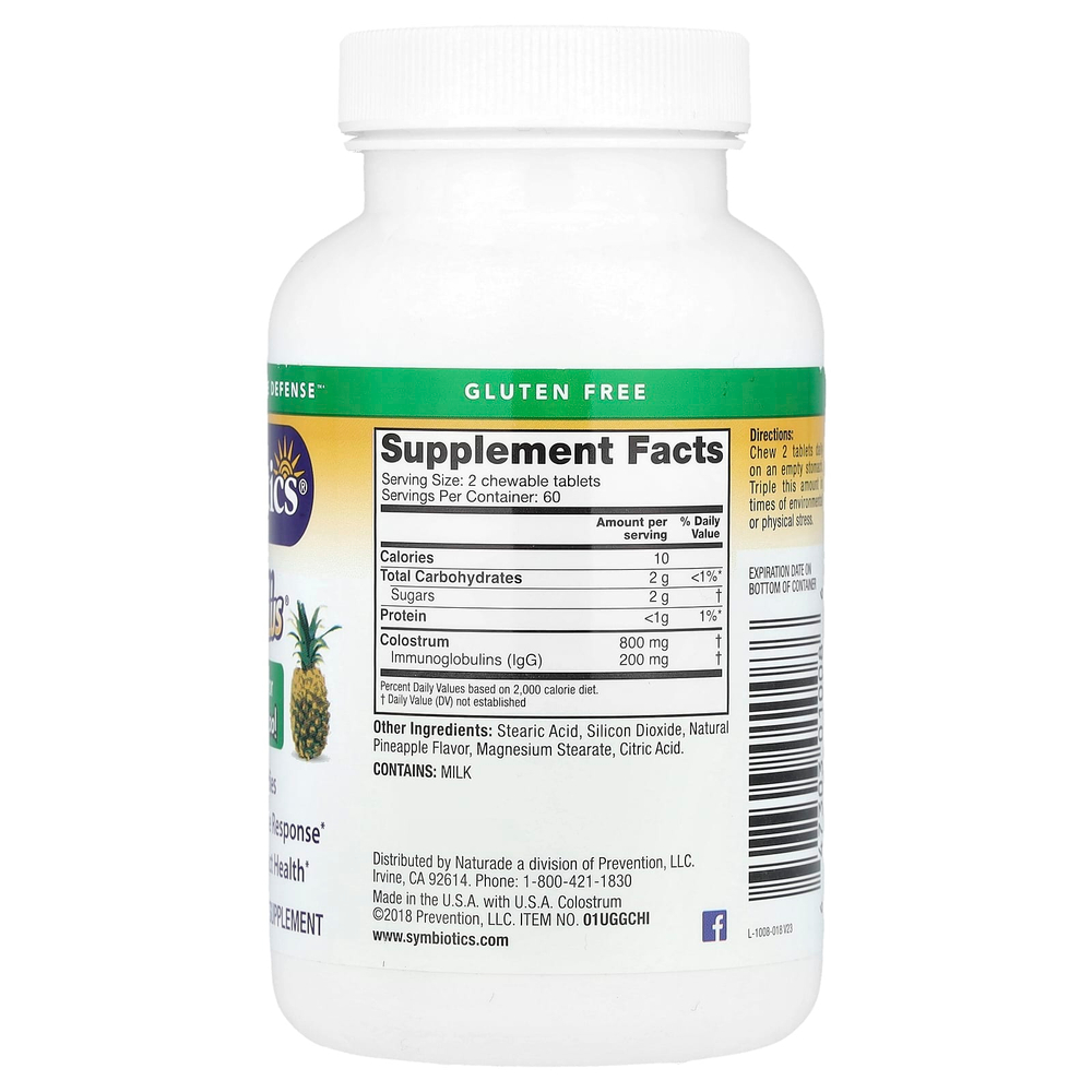 Symbiotics, Colostrum Plus, симбиотики из молозива, со вкусом ананаса, 120 жевательных таблеток