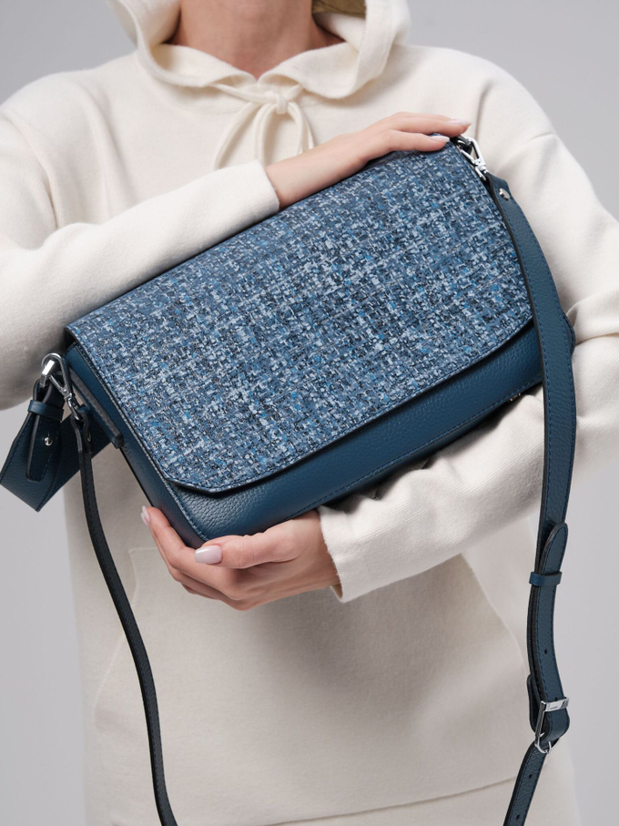 Сумка кожаная на плечо синяя