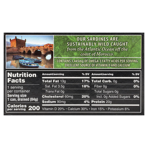Crown Prince Natural, сардины дикого улова, в масле, 120 г (4,25 унции)