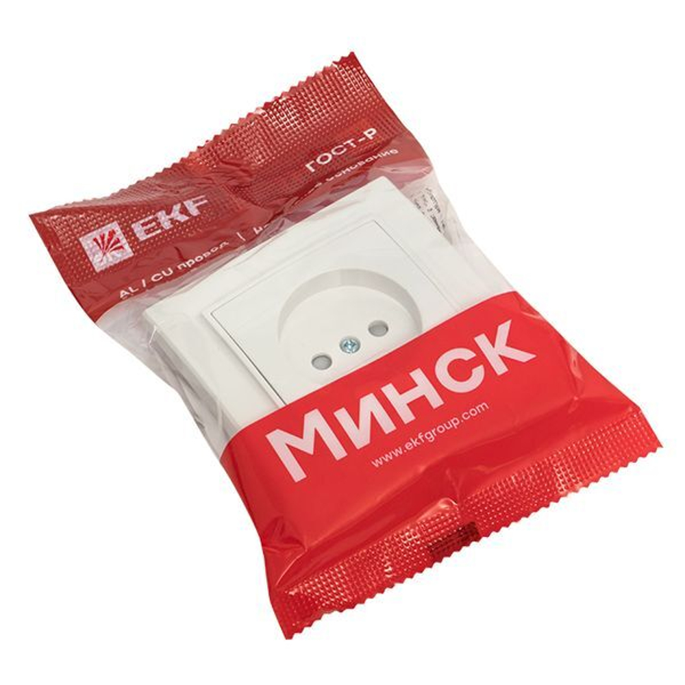 Минск Розетка 1-местная СП без заземления, 10 А, с защ,штор,, белая EKF Basic