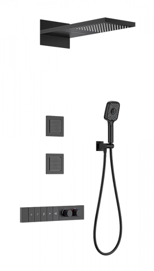 Душевая система с термостатом встраиваемая WONZON & WOGHAND WW-D4538-A-MB черный матовый