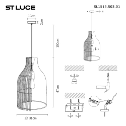 SL1513.503.01 Светильник подвесной ST-Luce Белый/Зеленый E27 1*40W