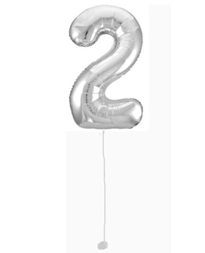 Шар-цифра 2 Серебро Silver 102 см фольга с гелием на грузике