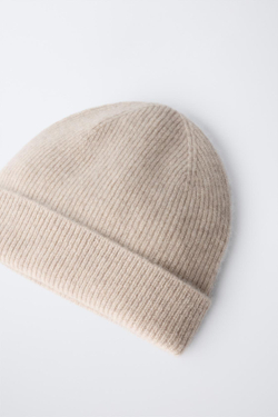 ZARA ШАПКА В РУБЧИК ИЗ 100% КАШЕМИРА, ЦВЕТ ЛЬДА