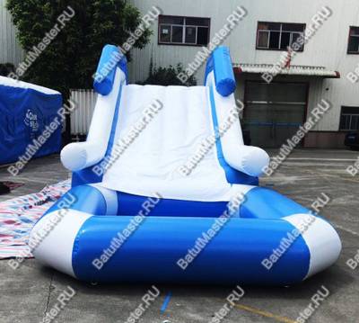 Надувная прямая водная горка с бассейном «Пляжный рай», 9*3*3 м, герметичная бело-синяя