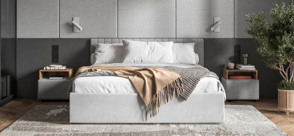 Ронда Кровать+ПМ 160 Велюр Монолит сталь